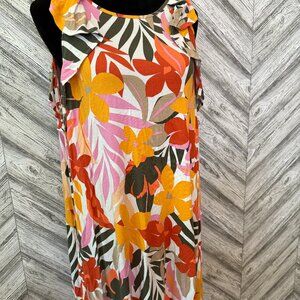 LOFT Tropical Dress, Ruffle Sleeves, size L/XL